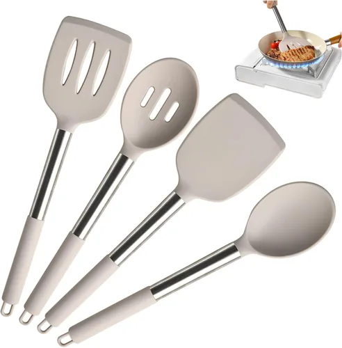 Vista 4 de Kitchen Utensils Set of 4, Heat Resistant Non-Stick Silicone Cooking Utensils Set with Spatula, Slotted Spatula, Soup Spoon and Filtering Spoon