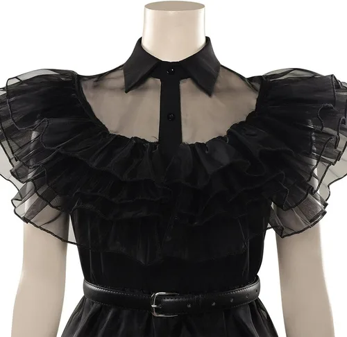 Vista 4 de Wednesday Addams Costume Dress Bag for Kids Girls Halloween Black Uniform Dress Addams Costume Dress for Cosplay Party