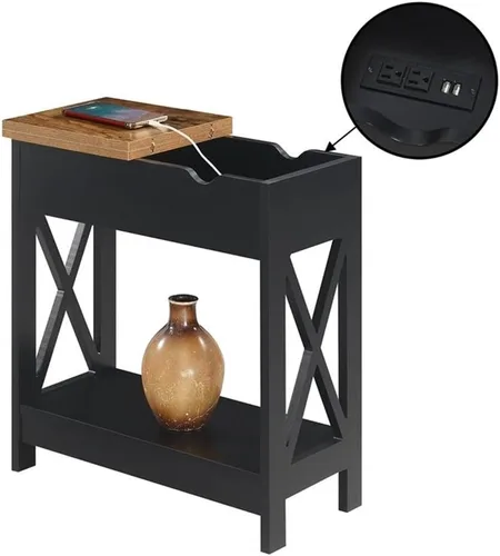 Vista 9 de Convenience Concepts Oxford - Mesa auxiliar abatible con estación de carga de 23.75 pulgadas, moderna mesa de sala de estar con puertos USB y tomas