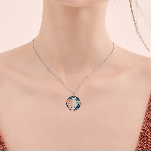 Vista 4 de RJK Collar de plata de ley para mujer, collar de cristal, diseño de ranatortugamariposa rosapandasgatoperrofénixhongos, joyería de animales, regalos