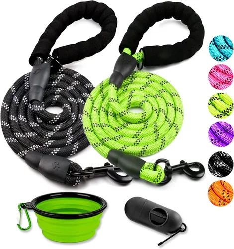 Vista 15 de COOYOO - Conjunto de 2 correas para perro de 5 pies, de alta resistencia, cómodo mango acolchado, correa reflectante para perros medianos y grandes