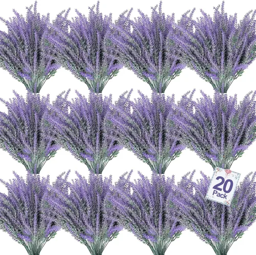 Vista 10 de TURNMEON 20 paquetes de flores artificiales de otoño para exteriores, decoraciones de otoño, resistentes a los rayos UV, lavanda artificial