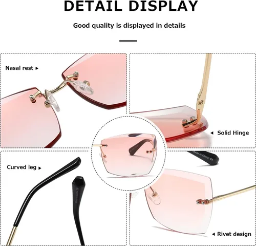 Vista 5 de AEVOGUE - Los lentes de sol para mujer, sin bordes, lentes de corte de diamante, de tamaño grande (AE0534)