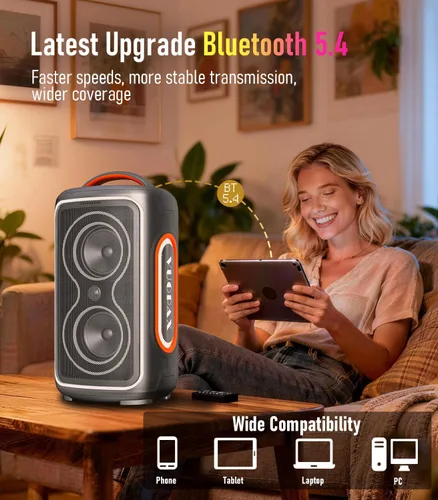 Vista 5 de Altavoz Bluetooth portátil, pico de 240 W, potente sonido fuerte, altavoz inalámbrico para fiestas con graves profundos, tiempo de reproducción