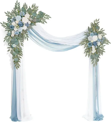 Vista 10 de Kit de flores artificiales de arco de boda Muhanjia (paquete de 4), 2 piezas de arco de flores artificiales, 2 piezas de cortinas de gasa