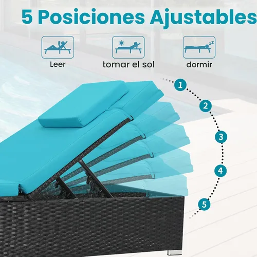 Vista 6 de Murago Tumbona para exteriores, juego de 2 sillas de piscina con mesa Turquesa