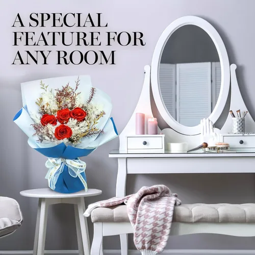 Vista 6 de GLAMOUR BOUTIQUE Ramo de flores preservadas, flores para siempre en una caja con hortensias y más, listo para regalo para aniversario, cumpleaños