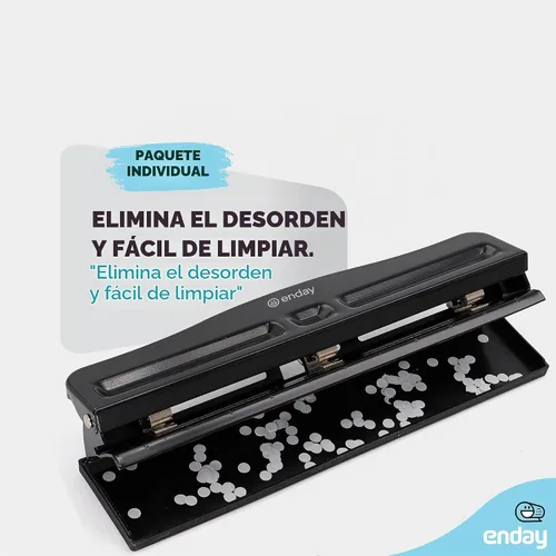 Vista 4 de Enday Perforadora de 3 agujeros para carpetas, perforadora de tres agujeros Negro