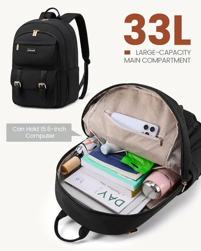 Vista 3 de LOVEVOOK Mochila para laptop para mujeres, mochila tote convertible para laptop, mochila ligera de viaje y trabajo para computadora, Negro, 15,6