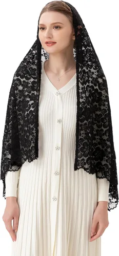 Vista 4 de PAMOR Bufanda rectangular de velo de capilla para mujer, velos de iglesia católica, mantilla, chal para cubrir la cabeza