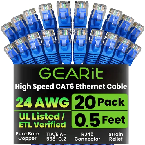 Vista 28 de GEARit Paquete de Cables Ethernet Cat 6 - Paquete de 20 Cables de Conexión Ethernet Cat6 de 1 pie Cable de Conexión de Red RJ45, Conectores