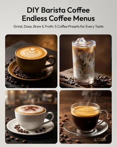 Vista 4 de EUHOMY Máquina de café espresso totalmente automática, cafetera de 20 barras con molinillo y espumador de leche integrado, máquina de café