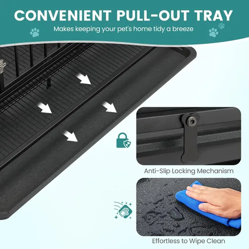 Vista 5 de Erinnyees Jaula para perros resistente de 42 pulgadas, perrera plegable para perros medianos y pequeños, jaula de metal con ruedas con bloqueo
