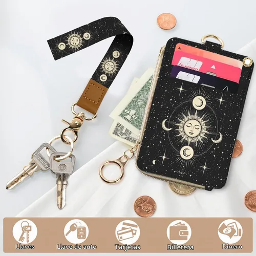 Vista 2 de bolimoss Soporte para credencial de sol y luna y cartera con cordón, cordones removibles para maestras, cartera para mujeres con correa para la Sol