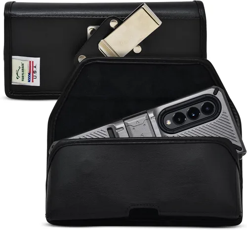 Vista 7 de Turtleback Funda diseñada para Galaxy Z Fold6 Fold 5 Fold 4 con funda delgada para cinturón horizontal, bolsa de cuero negro con clip ejecutivo