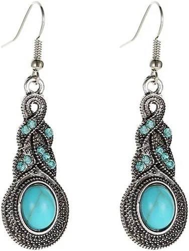 Vista 4 de Collar de mujer pendiente vintage turquesa colgante niña cadena collar orejeras fiesta boda joyería conjunto amor regalo diseño duradero, Acero