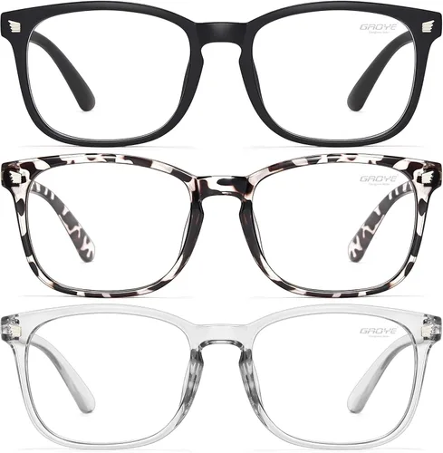 Vista 12 de Gaoye - Paquete de 3 anteojos de bloqueo de luz azul, falsos, cuadrados, de moda, anti rayos UV, para computadora, juegos, para mujeres/hombres