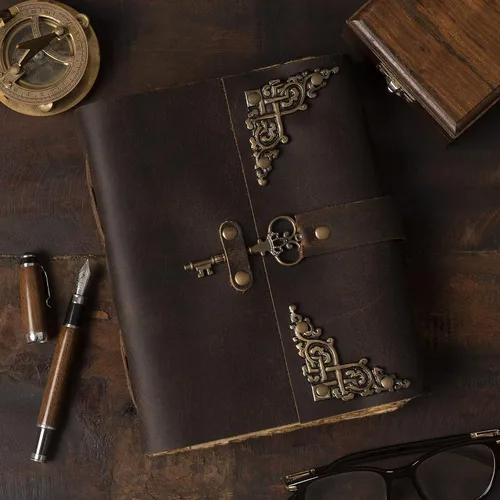 Vista 3 de Diario de cuero vintage, diario de cuero para hombres y mujeres, cuaderno encuadernado en cuero, cuaderno vintage, diario viejo, diario de cuero