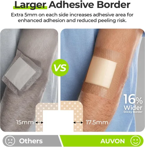 Vista 3 de AUVON Apósito de espuma de silicona con borde adhesivo grande, 3 x 3 pulgadas, 10 paquetes de vendajes para heridas con alta absorbencia, apósitos