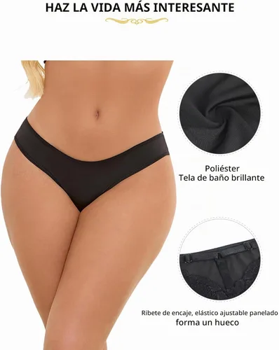 Vista 6 de ohyeah Tanga de encaje para mujer, bragas, tangas, ropa interior XS-4XL
