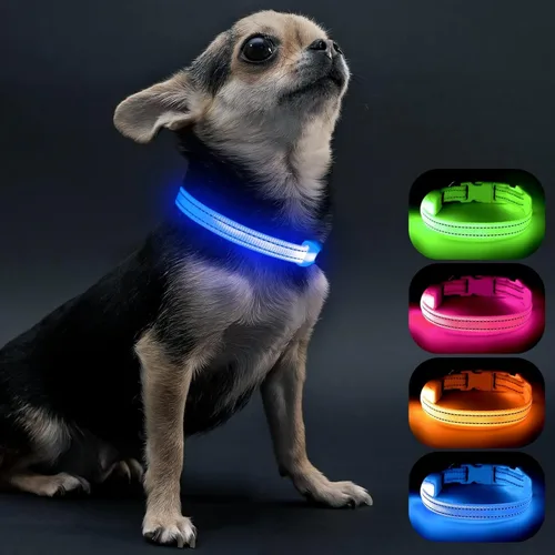 Vista 8 de Collares de perro con luz Visinite para perros pequeños, collar de perro LED recargable, collar de perro iluminado totalmente ajustable, collares