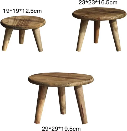 Vista 2 de Mini taburete redondo de madera, mesa de soporte para plantas de interior, taburete de madera decorativo, soporte de exhibición moderno
