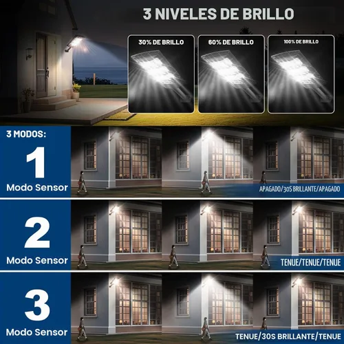 Vista 2 de Paquete de 2 luces solares de calle de inducción impermeables para exteriores, 6500 K, foco de seguridad con sensor de movimiento de control remoto
