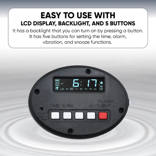 Vista 2 de Coolfire Reloj despertador vibratorio alimentado por baterías, recargable para adultos y adolescentes, reloj despertador agitador de cama