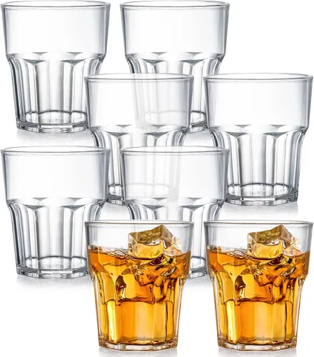 Vista 7 de Tebery Paquete de 8 vasos de plástico transparente, 8 onzas sin BPA, reutilizable, para agua potable, pequeño, apilable, irrompible