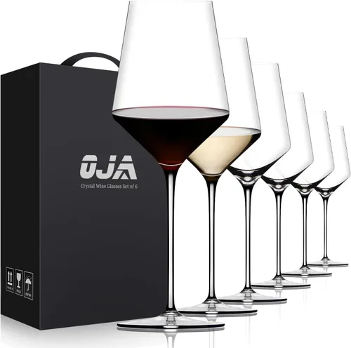 Vista 14 de OJA Juego de 12 copas de vino sin tallo, 15 onzas, copas de vino tinto y blanco de cristal, sin tallo, transparentes, vaso resistente para beber