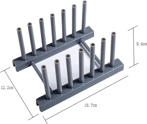 Vista 2 de Organizador de platos grises para gabinete, paquete de 4 soportes de plástico para platos que se mantienen secos para platos, cuencos, tabla