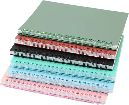 Vista 3 de Yansanido Cuaderno de espiral, 6 piezas A5 de tapa dura de plástico grueso de 0.315 pulgadas, 6 colores, 80 hojas, 160 páginas para estudio y notas