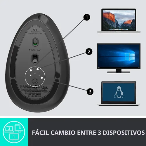 Vista 8 de Logitech MX - mouse inalámbrico vertical – diseño ergonómico avanzado que reduce la tensión muscular, controla y mueve contenido entre 3