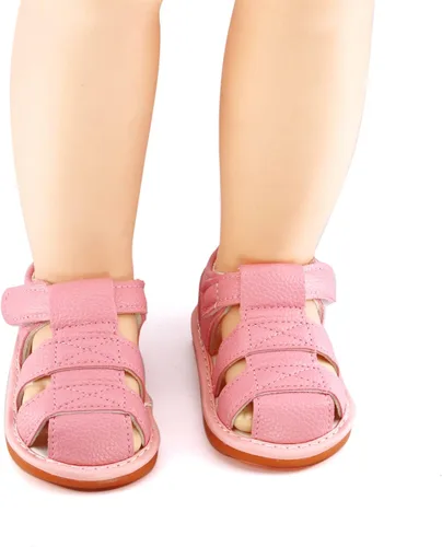 Vista 2 de SOFMUO Sandalias chirriantes antideslizantes con suela de goma suave y puntera cerrada, zapatos de verano al aire libre para niños pequeños