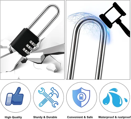 Vista 5 de Faburo - Paquete de 4 candados de combinación pequeña de grillete largo de 2.2 pulgadas Padlock Combination with 3 Digit Codes, Resettable Luggage