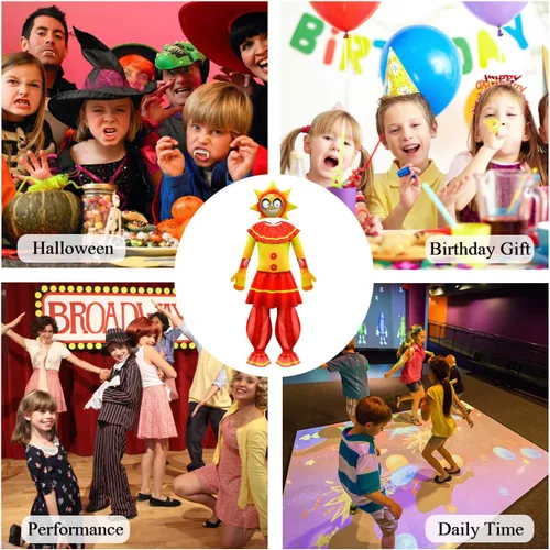 Vista 7 de Disfraz de payaso del sol para niños, conjunto de overol de Halloween para cosplay de 6 a 10 años