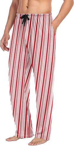 Vista 4 de Aslsiy Pantalones de pijama navideños para hombre de Candy Cane