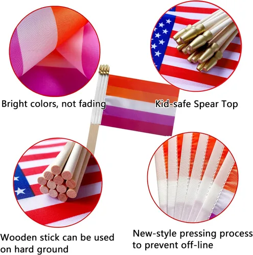 Vista 4 de TSMD Sunset Lesbian Les Pride Stick Flag - Mini banderas de mano LGBT arco iris, 5 x 8 pulgadas, paquete de 12