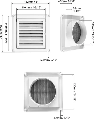 Vista 7 de QWORK Cubierta de ventilación con rejillas de 4 pulgadas, 4 fundas para cubiertas de aire de escape de ventilación de secadora al aire libre (blanco)
