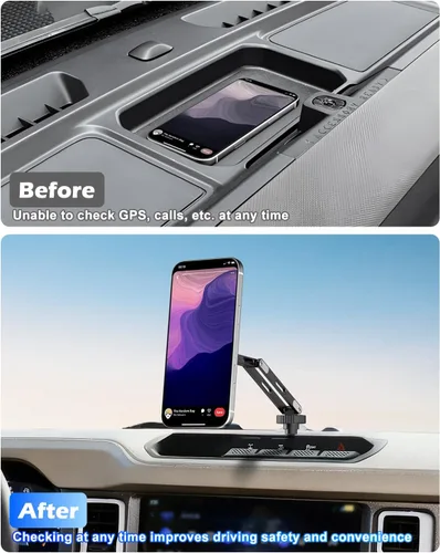 Vista 3 de CloudValley Ford Bronco 2021-2026 - Soporte magnético para teléfono con aleación de aluminio, ajustable en 360°, sin taladro, sin daños, fácil