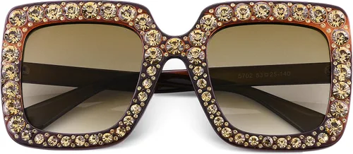 Vista 2 de FEISEDY - Gafas de sol de cristal brillante para mujer, gran tamaño, cuadradas, marco grueso, B2283