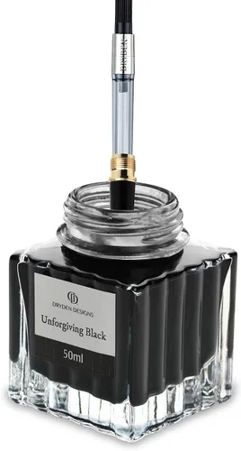 Vista 3 de Dryden Designs Botella de tinta para pluma estilográfica, edición de lujo, flujo suave, diseño compacto, 1.7 fl oz, color negro implacable