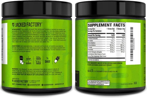 Vista 10 de Jacked Factory NITROSURGE Suplemento Pre Entrenamiento - Energía Sin Límites, Ganancias Instantáneas de Fuerza, Enfoque Claro, Bombeos Intensos