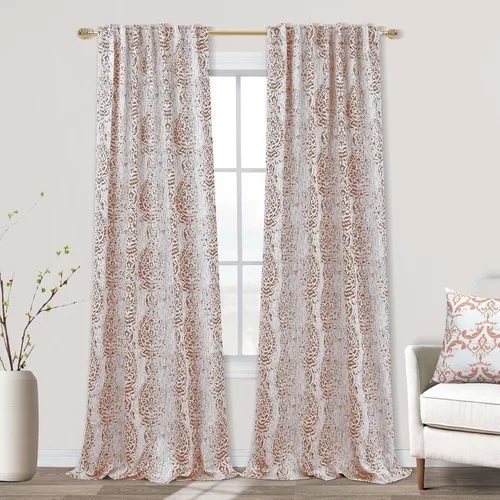 Vista 21 de Mrs.Naturall Cortinas Doradas de Lujo para Dormitorio, Cortinas con Patrón de Medallón Damasco para Cocina Baño Sala de Estar 63 Pulgadas de Largo