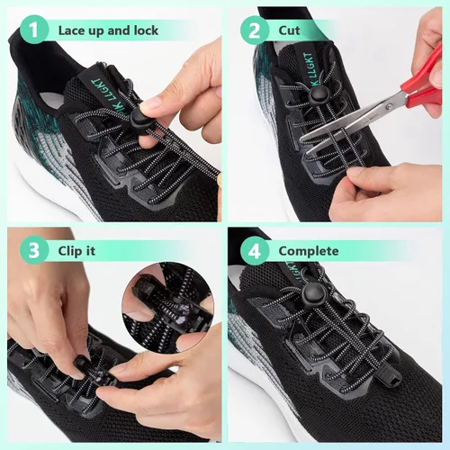 Vista 3 de 5 pares de cordones sin atar para adultos, cordones elásticos para zapatos, cordones de zapatos sin atar, cordones para zapatos para niños