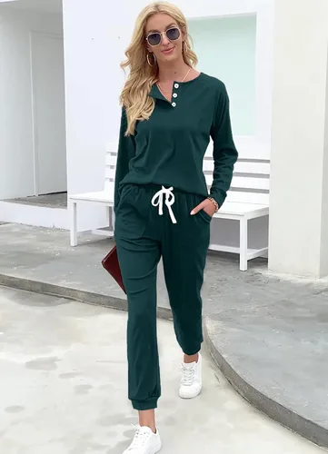 Vista 100 de Wiholl - Conjuntos de dos piezas para mujer: ropa cómoda con sudadera abotonada y pantalones deportivos con bolsillos