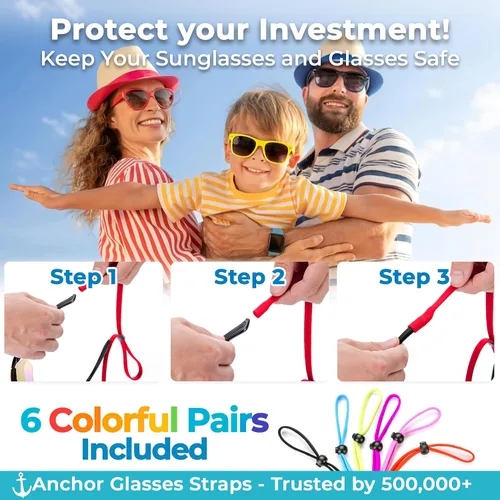 Vista 2 de Correas para gafas Anchor ajustables - Correas para gafas de sol - Correas deportivas para gafas para niños, hombres y mujeres - Soportes atléticos
