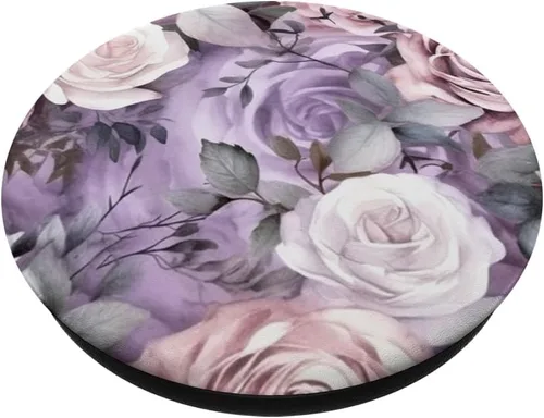 Vista 2 de Shabby Chic Púrpura Floral Rosa Flor N12 PopSockets PopGrip Estándar