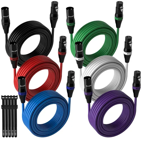Vista 9 de XLR Cable de micrófono de 2 pies (paquete de 2, multicolor), cable de conexión de micrófono equilibrado de 3 pines macho a hembra, trenzado