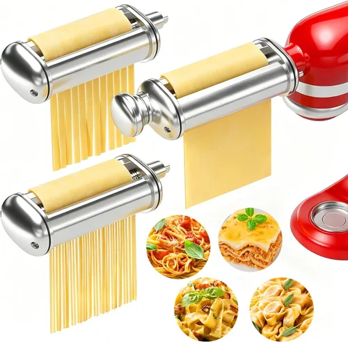 Vista 8 de Rodillo de pasta para batidora de pie KitchenAid, accesorio de rodillo de pasta de acero inoxidable con perilla de grosor ajustable de 8 posiciones
